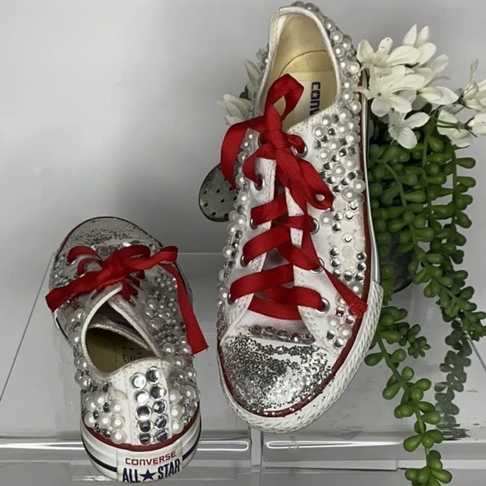 Converse Low Top Pearl Embellished Wedding‎ Chucks Youth Size 3